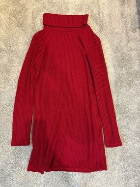 Red Ribbed Turtleneck Sweater Dress